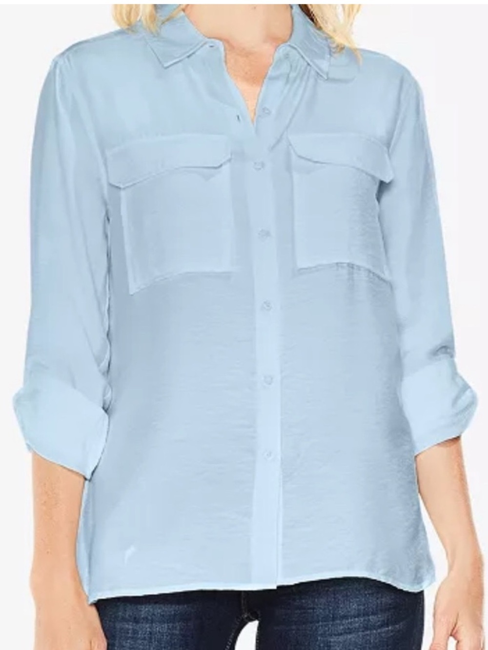 Vince Camuto Light Blue Silky Button Up Top